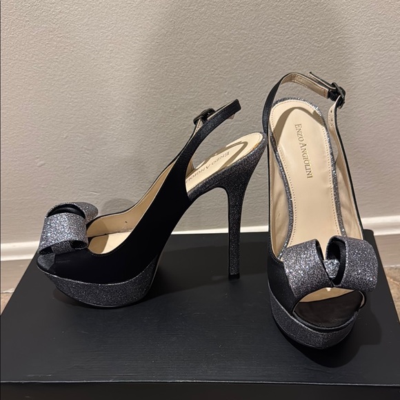 Enzo Angiolini Black and Silver Platform Heels EUC - Picture 3 of 8